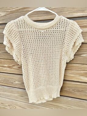 Sundays Phoebe Sweater Short Ruffle Sleeve Women’s Top Natural Size XS